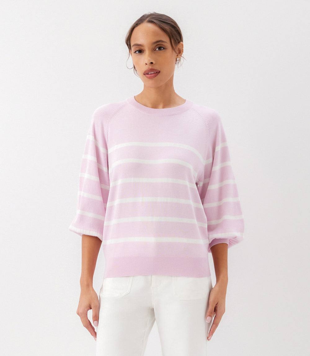 Stripe Puff Sleeve Raglan Sweater
