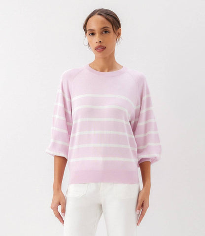 Stripe Puff Sleeve Raglan Sweater