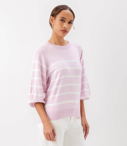 Stripe Puff Sleeve Raglan Sweater