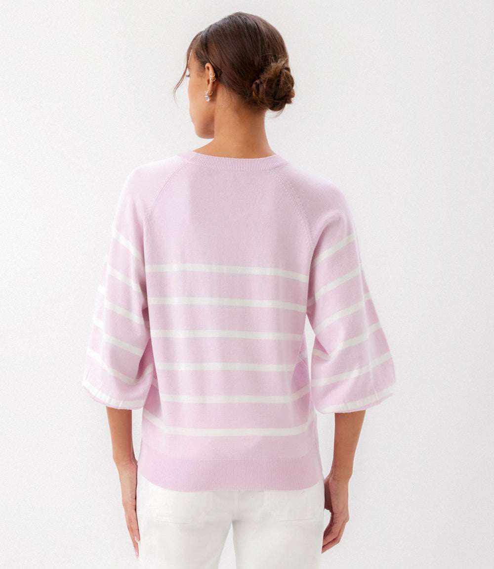 Stripe Puff Sleeve Raglan Sweater