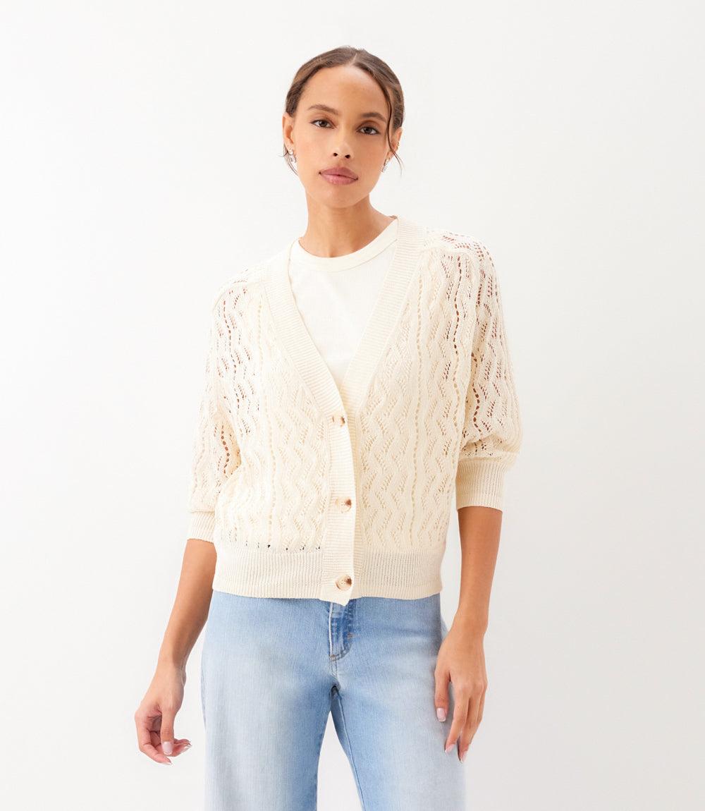 Puff Sleeve Crochet Cardigan Sweater