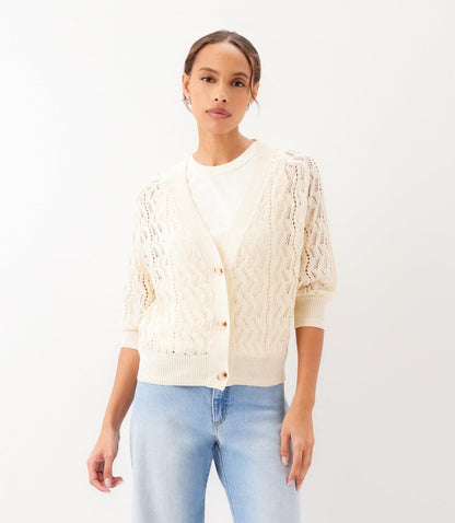 Puff Sleeve Crochet Cardigan Sweater