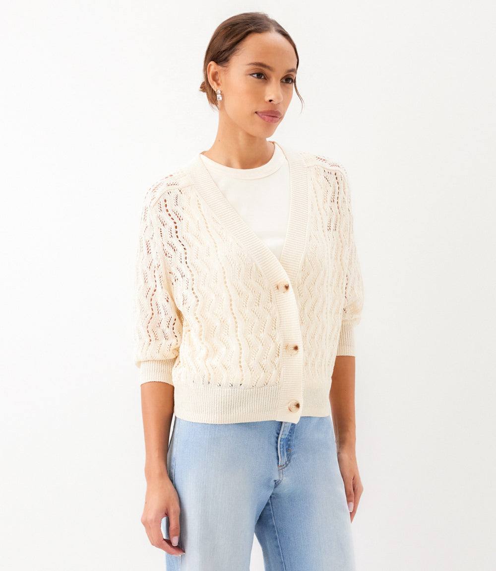 Puff Sleeve Crochet Cardigan Sweater