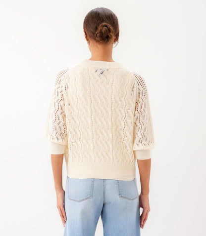 Petite Size Puff Sleeve Crochet Cardigan Sweater