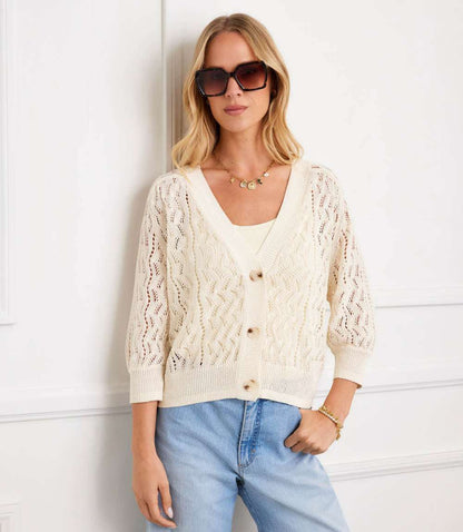 Puff Sleeve Crochet Cardigan Sweater