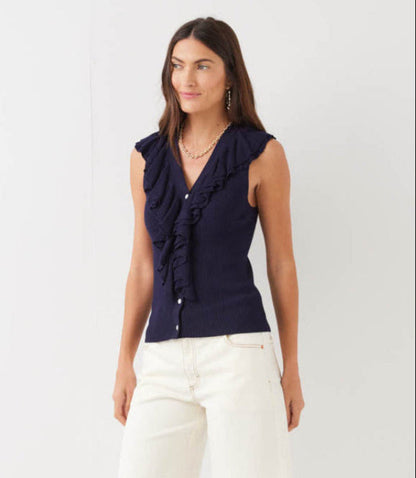 Sleeveless Ruffle V-Neck Sweater