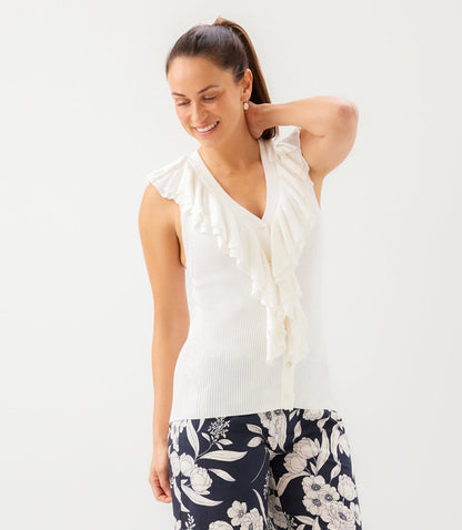 Sleeveless Ruffle V-Neck Sweater