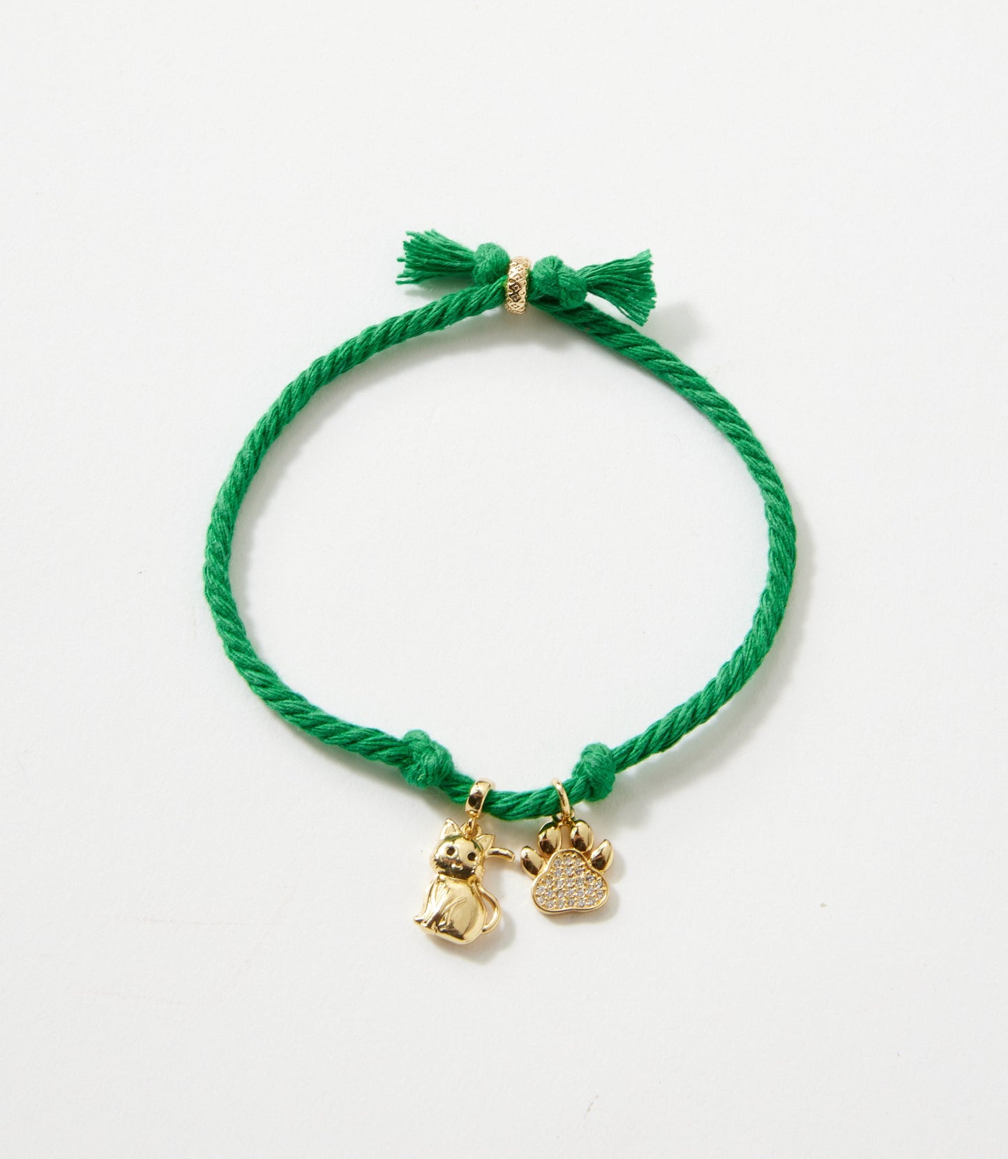 Pavé Cat And Paw Cord Bracelet