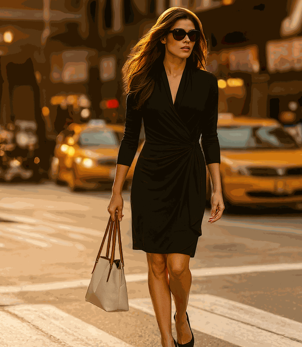 Petite Size 3/4 Sleeve Cascade Wrap Dress