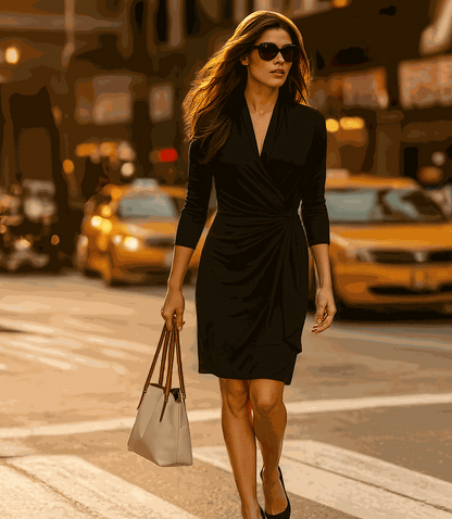 Petite Size 3/4 Sleeve Cascade Wrap Dress