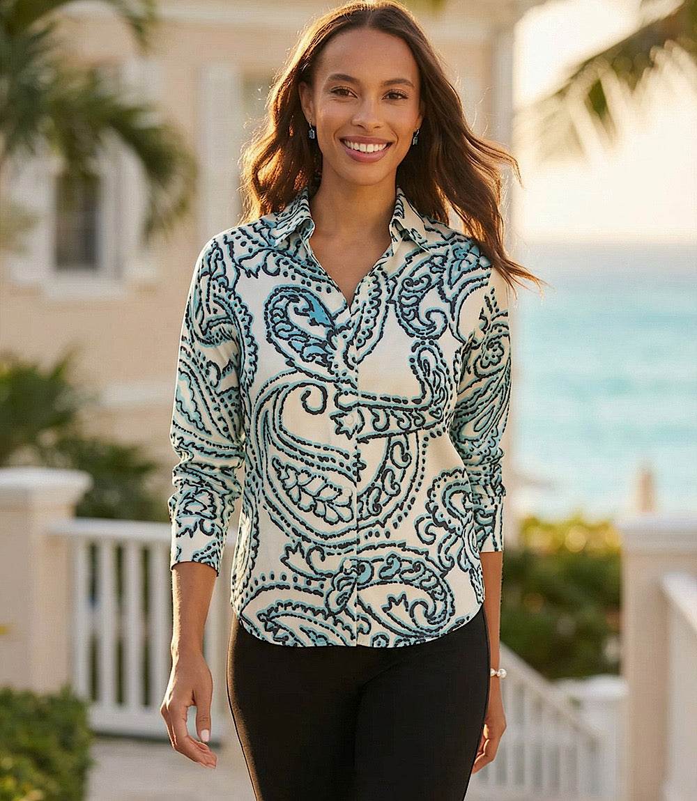 Petite Size Ruched Sleeve Button-Up Shirt