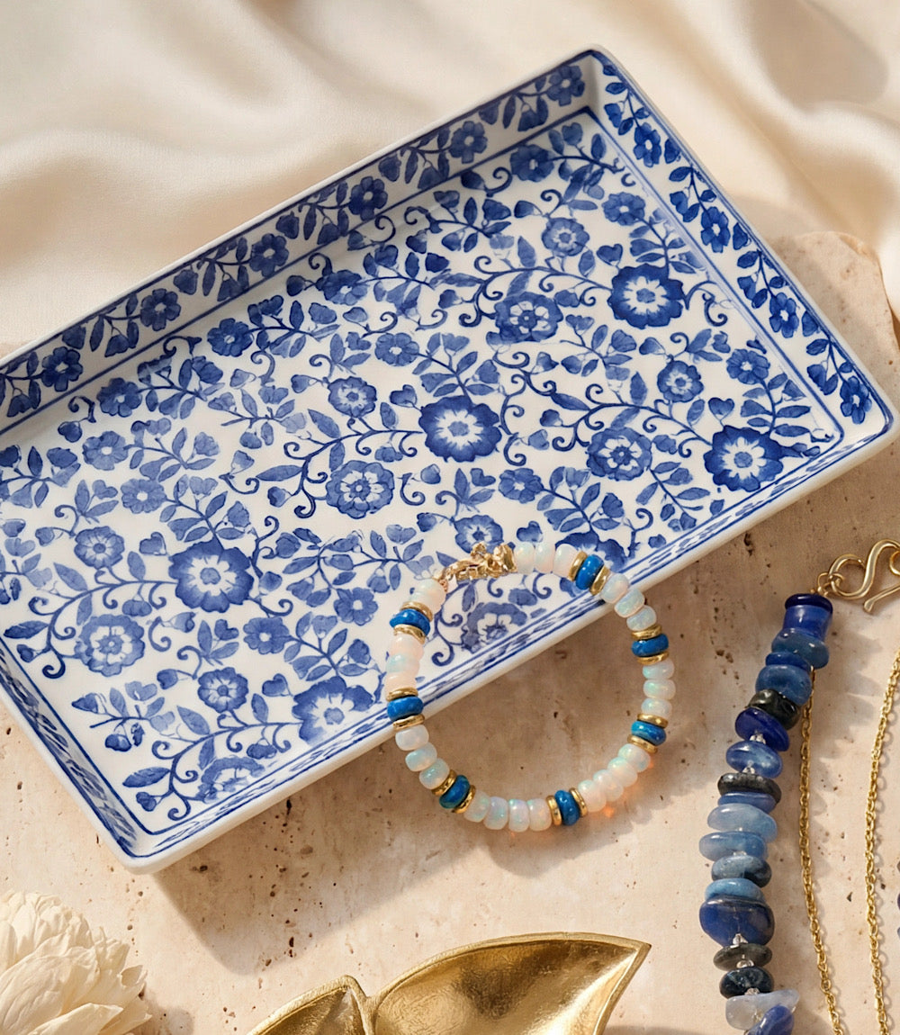 Hand-Painted Porcelain Blue And White Floral Tray