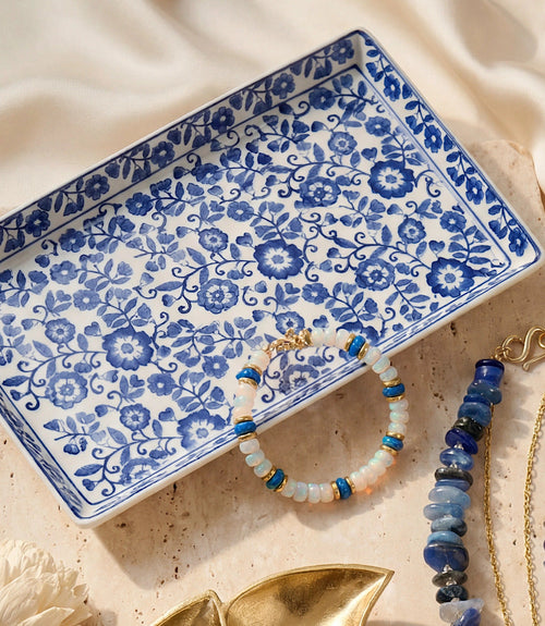 Hand-Painted Porcelain Blue And White Floral Tray