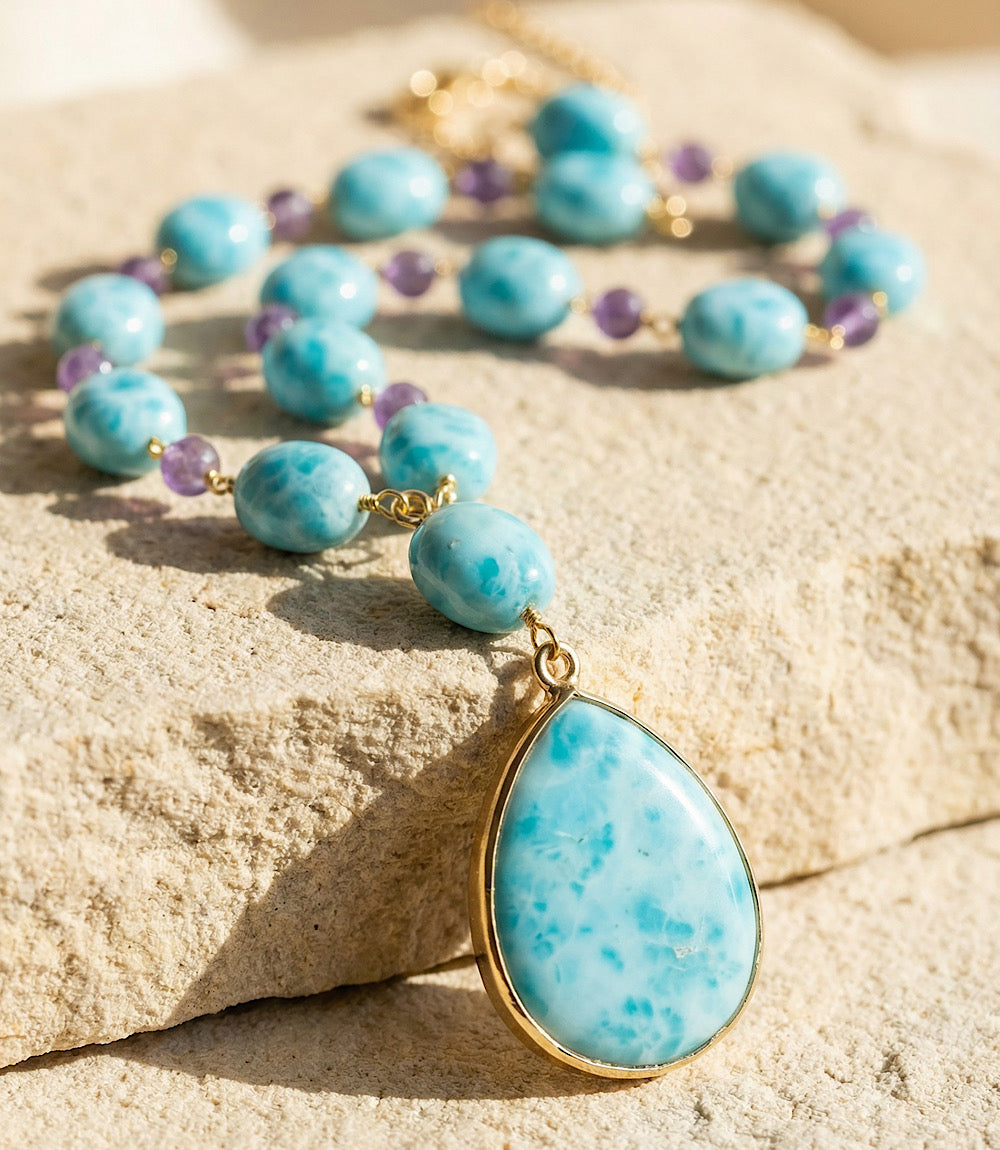 Larimar And Amethyst Lariat Necklace