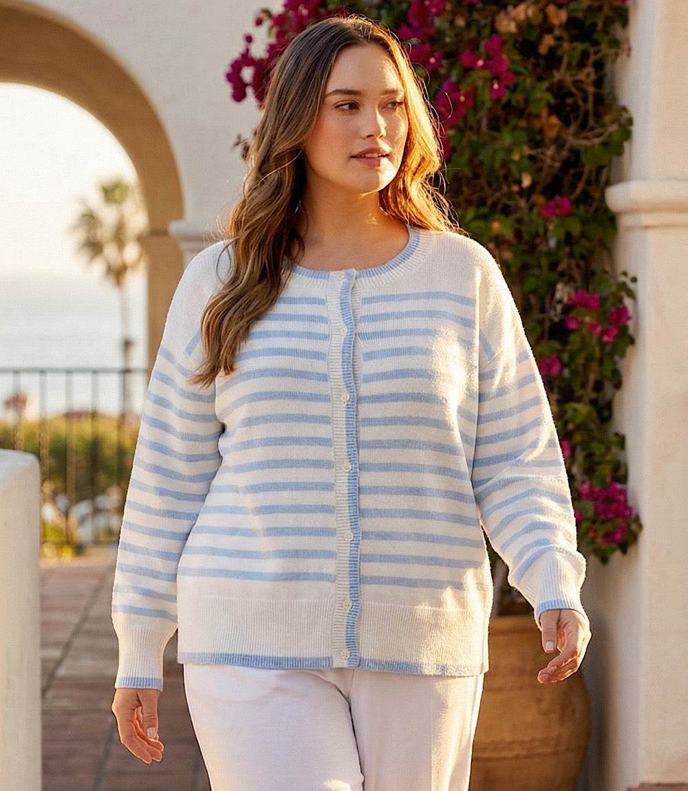 Plus Size Stripe Cardigan Sweater