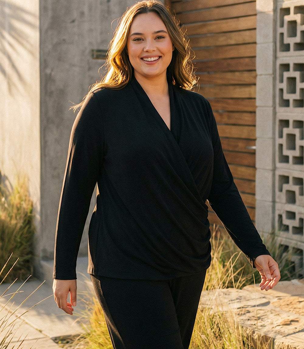 Plus Size Travel Jersey Drape Front Crossover Top