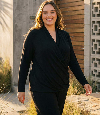 Plus Size Travel Jersey Drape Front Crossover Top