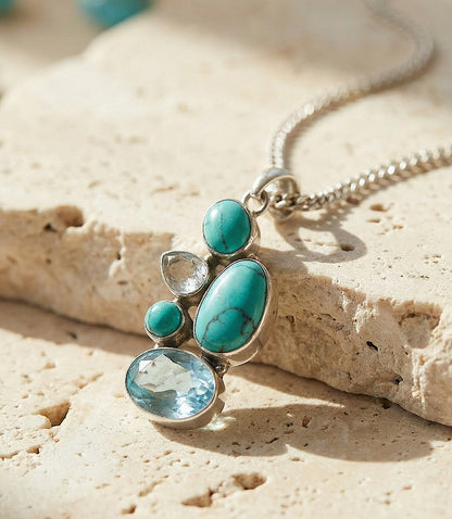 Organic Turquoise And Blue Topaz Necklace