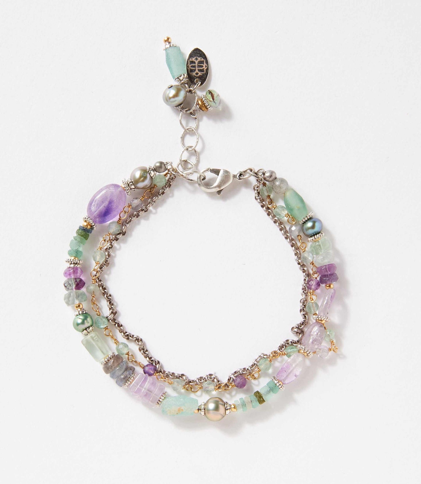 Gemstone And Glass Multistrand Bracelet