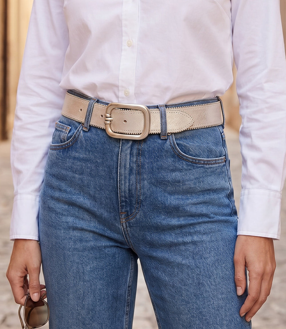 Streets Ahead Metallic Leather Rivet Trim Belt