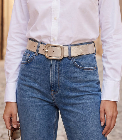 Streets Ahead Metallic Leather Rivet Trim Belt