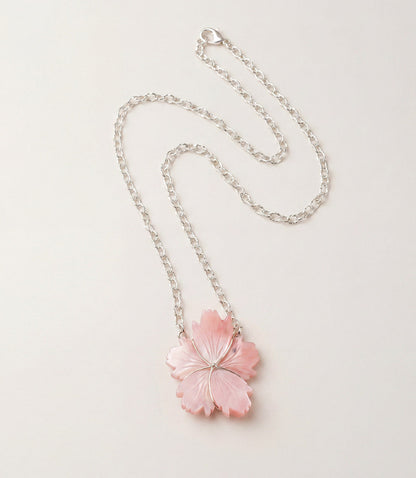 Carved Pink Conch Flower Pendant Necklace