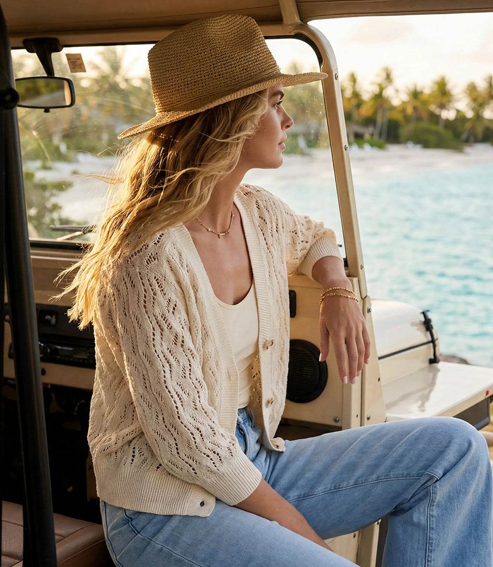 Puff Sleeve Crochet Cardigan Sweater
