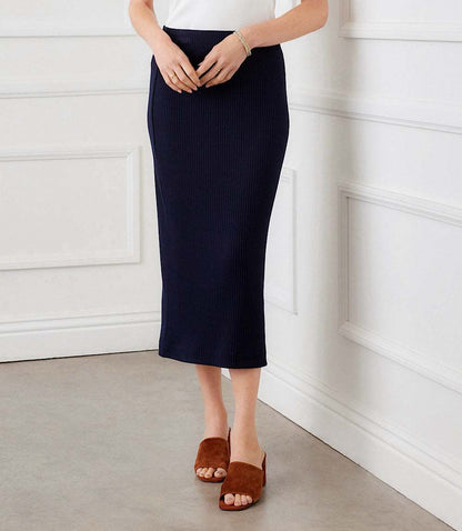 Ribbed Side-Slit Midi Skirt
