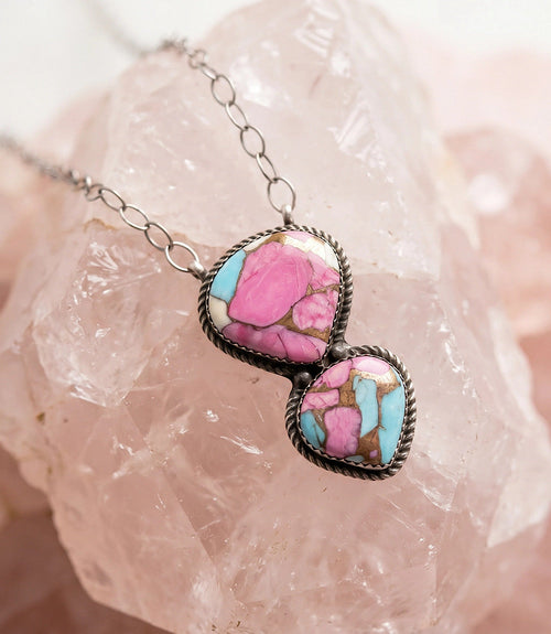 Cotton Candy Turquoise Double Teardrop Necklace