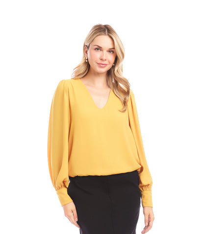 Petite Size Puff Sleeve V-Neck Top