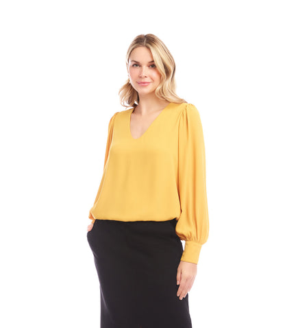 Petite Size Puff Sleeve V-Neck Top