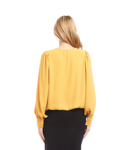 Petite Size Puff Sleeve V-Neck Top
