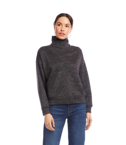 Petite Size Long Sleeve Faux Wrap Turtleneck Top