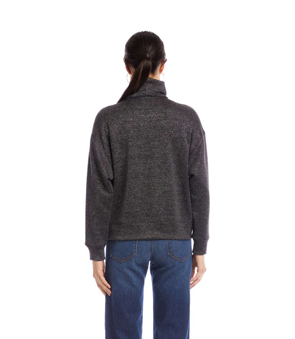 Petite Size Long Sleeve Faux Wrap Turtleneck Top