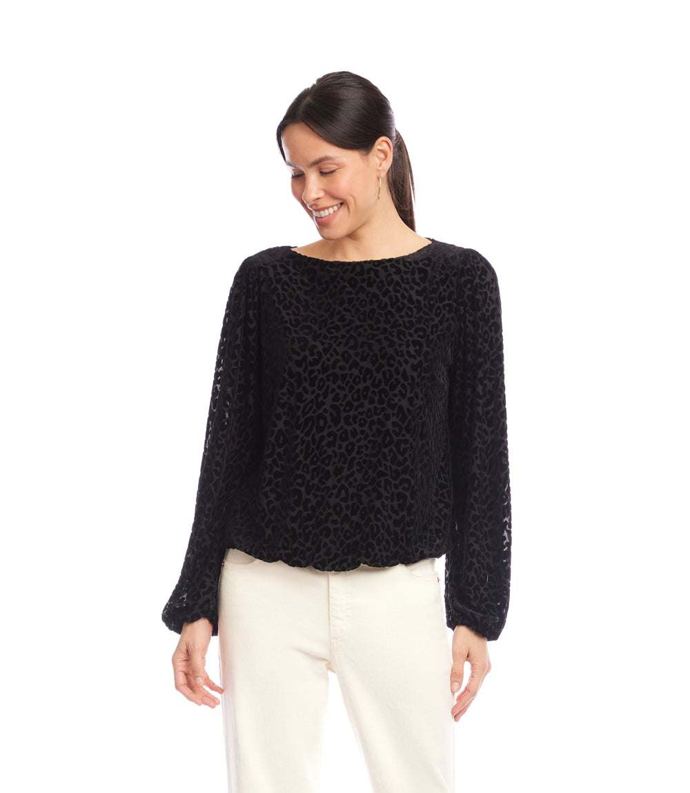 Blouson Sleeve Velvet Burnout Boatneck Top