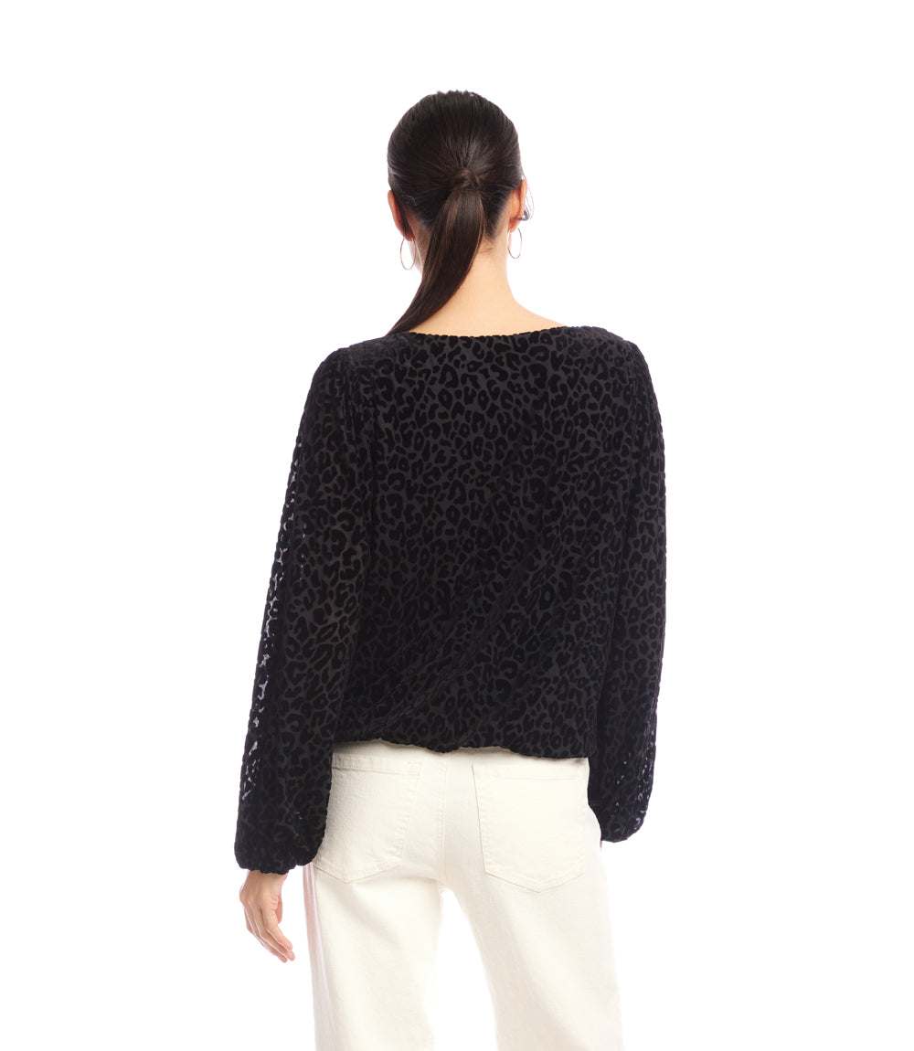 Blouson Sleeve Velvet Burnout Boatneck Top