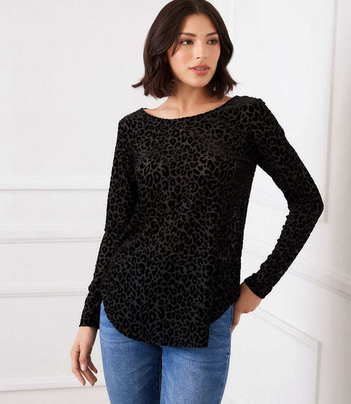 Long Sleeve Velvet Burnout Shirttail Top
