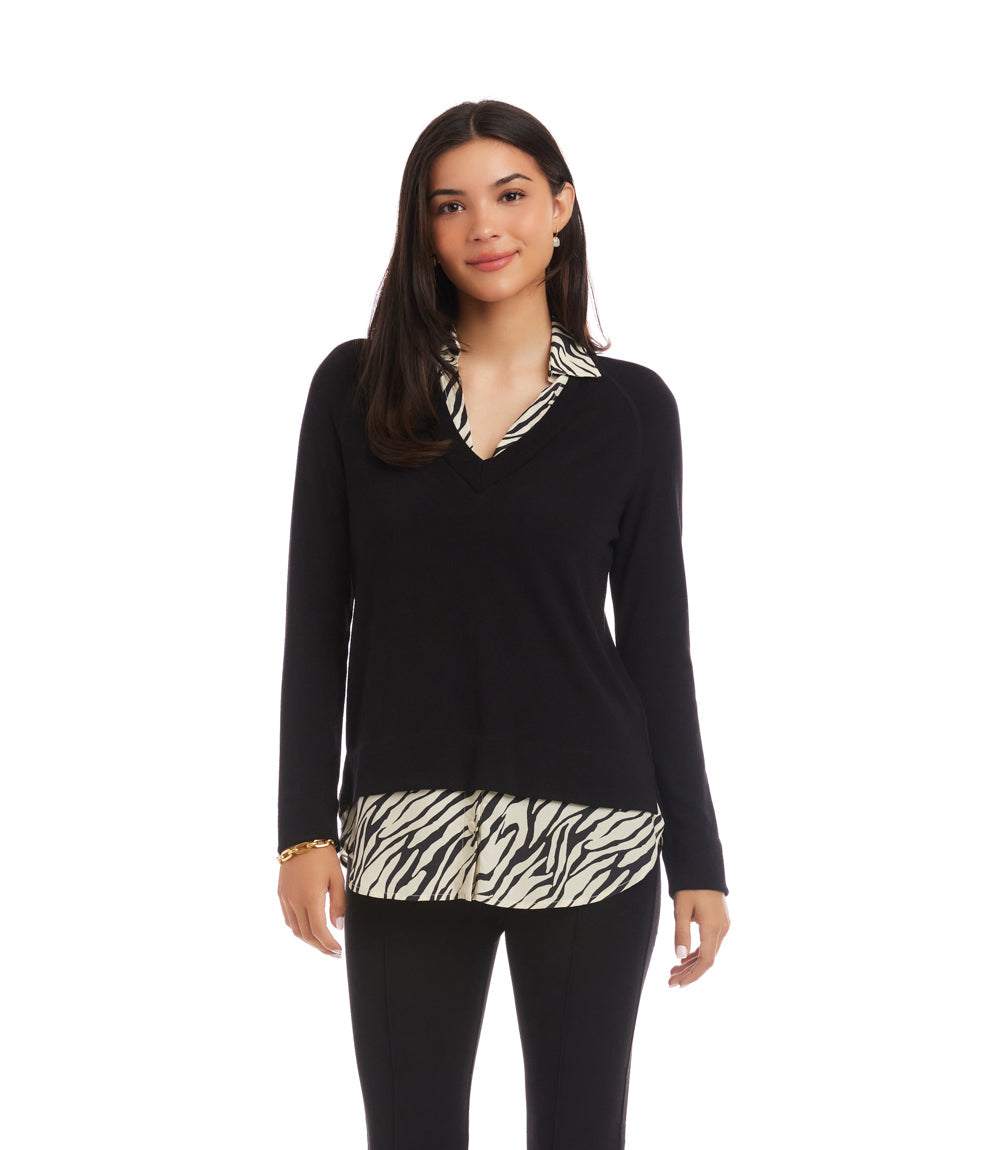Layered Contrast Zebra Sweater