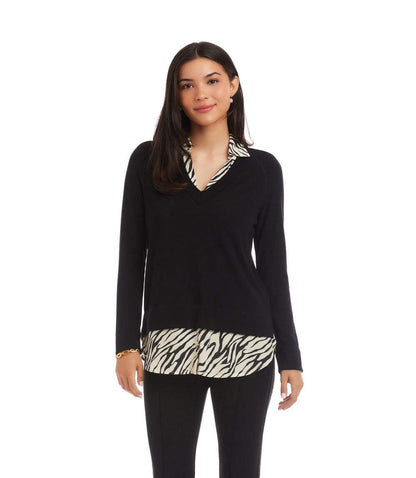 Layered Contrast Zebra Sweater