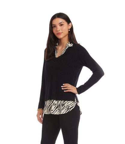 Layered Contrast Zebra Sweater