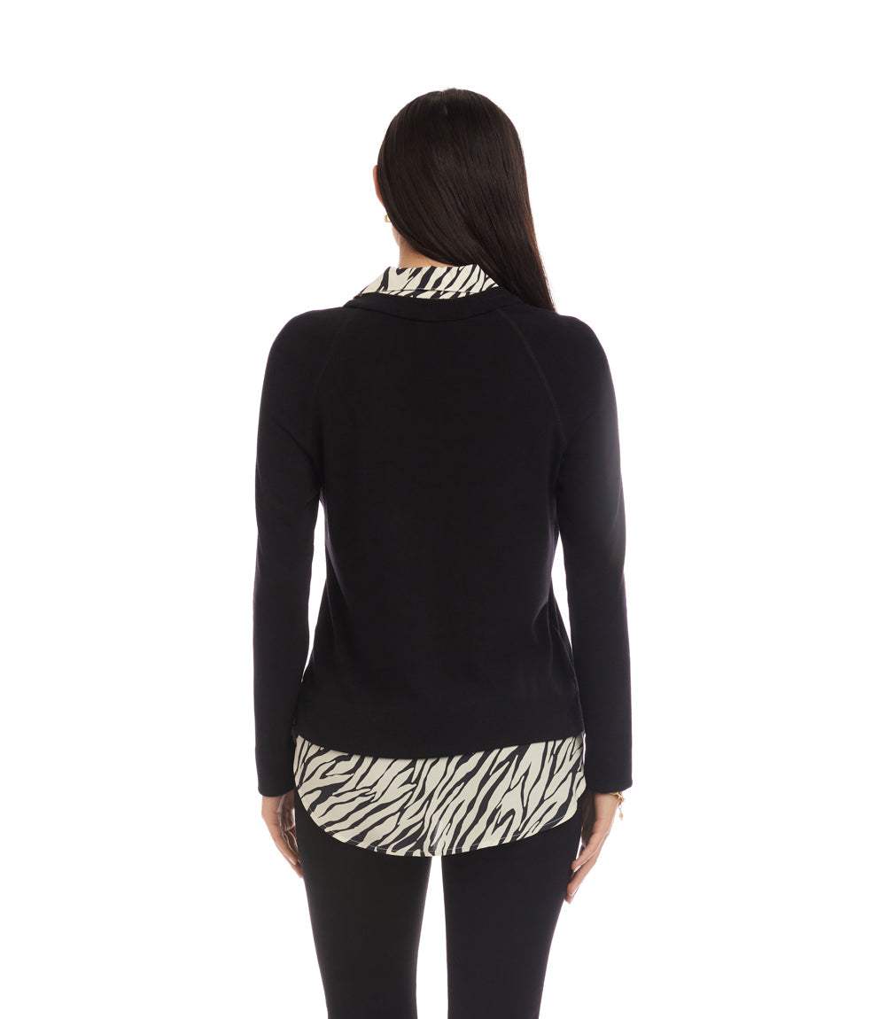 Layered Contrast Zebra Sweater