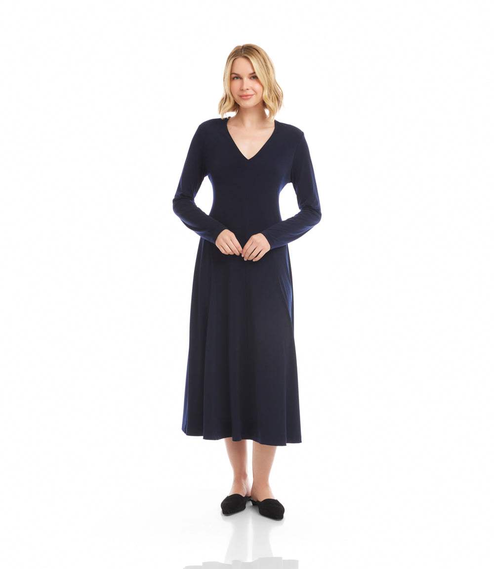Kate V-Neck Midi Travel Jersey Dress