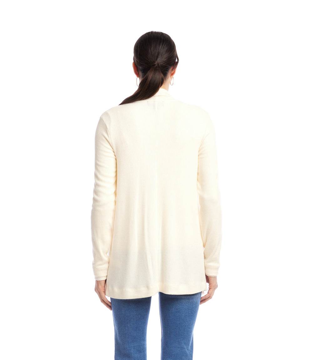 Petite Size Long Sleeve Ribbed Drape Front Cardigan