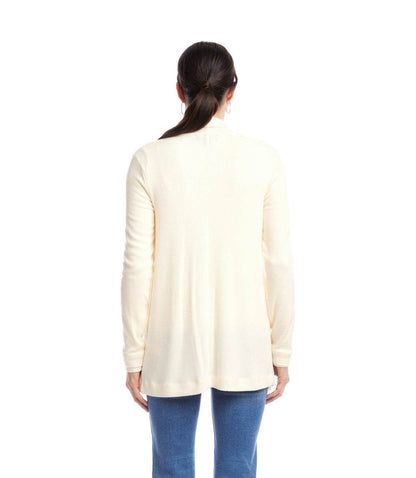 Petite Size Long Sleeve Ribbed Drape Front Cardigan
