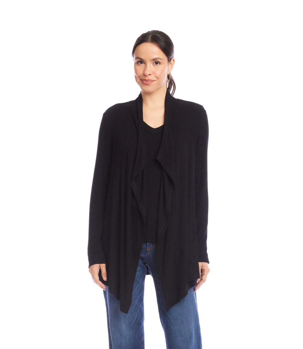 Long Sleeve Ribbed Drape Front Cardigan