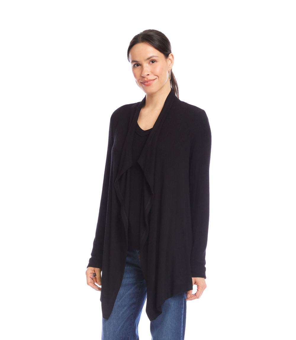 Long Sleeve Ribbed Drape Front Cardigan