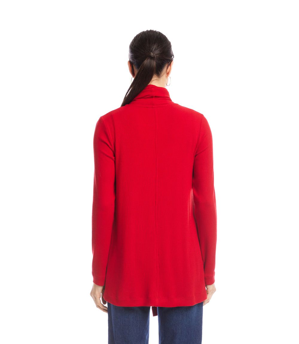 Long Sleeve Ribbed Drape Front Cardigan