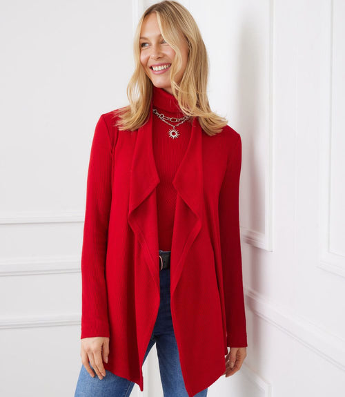 Long Sleeve Ribbed Drape Front Cardigan