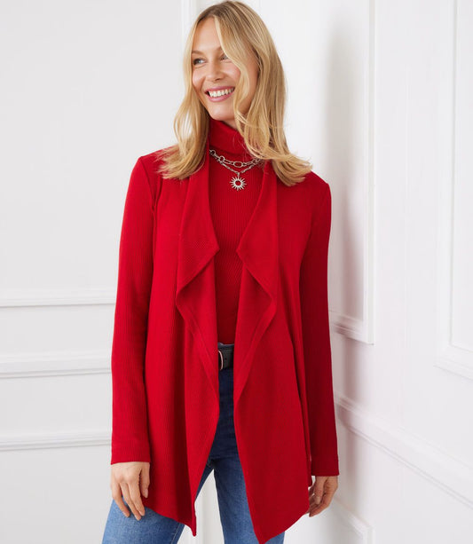 Long Sleeve Ribbed Drape Front Cardigan