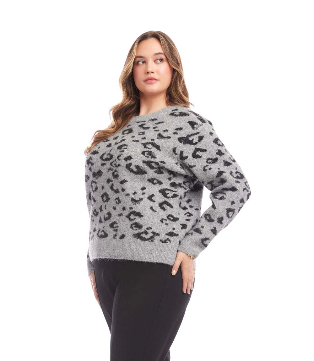 Plus Size Metallic Animal Print Crewneck Sweater